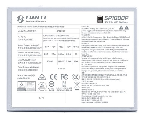 Lian Li SP1000P moduł zasilaczy 1000 W 24-pin ATX SFX Biały