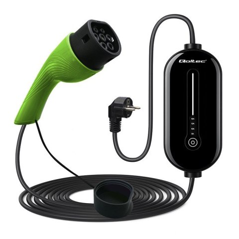 Mobilna ładowarka do samochodu elektrycznego EV i hybryd Qoltec 52434 z regulacją 2w1 Typ2 3.5kW 230V SCHUKO 16A Wi-fi TUYA LED 