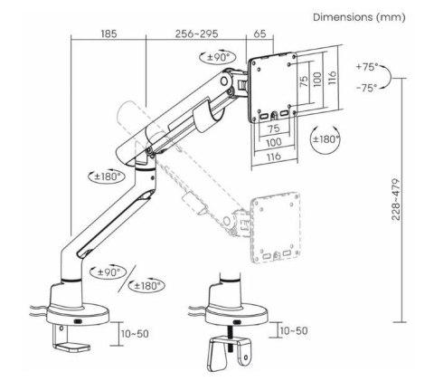 Uchwyt biurkowy do monitora ART RAMM L-29GD LED/LCD 17-35" 2-11kg 2xUSB 3.0 Premium White