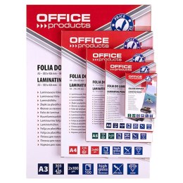 OFFICE PRODUCTS Folia do laminowania, A4, 2x100mikr., błyszcząca, 100szt., transparentna