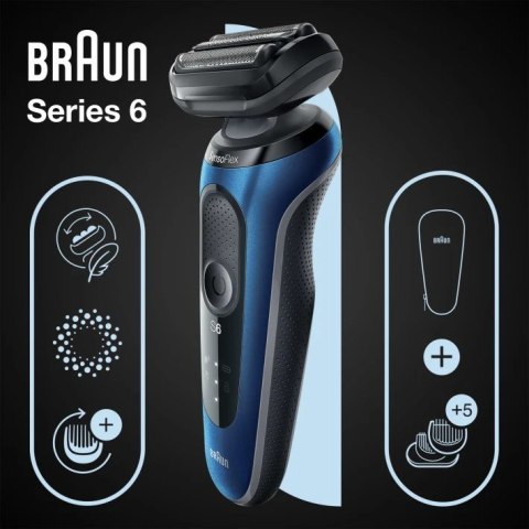 Braun Series 6 61-B1500s Golarka foliowa Przycinarka Niebieski