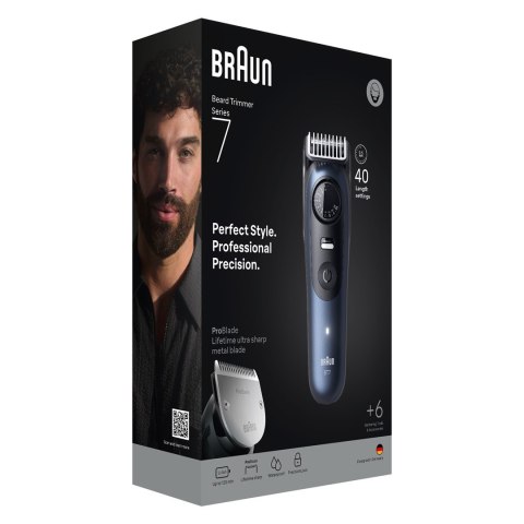 Braun BeardTrimmer 7 BT7520 Bateria 40 2 cm Mokry & Suchy Czarny, Niebieski