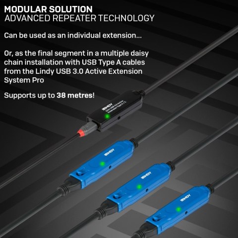 Lindy 43376 kabel USB USB 3.2 Gen 1 (3.1 Gen 1) 10 m USB A USB C Czarny