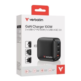 Verbatim GaN Charger 100W Uniwersalne Czarny Prąd przemienny Szybkie ładowanie Wewnętrzna