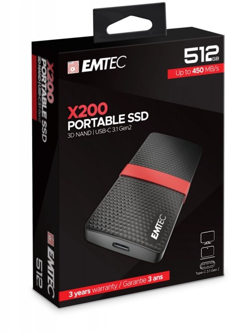 Emtec X200 512 GB USB Type-C 3.2 Gen 1 (3.1 Gen 1) Czarny, Czerwony