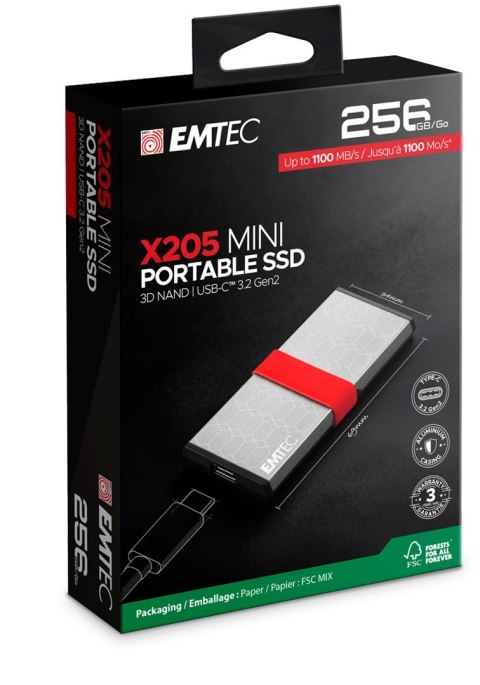 Emtec X205 Mini 256 GB USB Type-C USB 3.2 Gen 2x2 Srebrny
