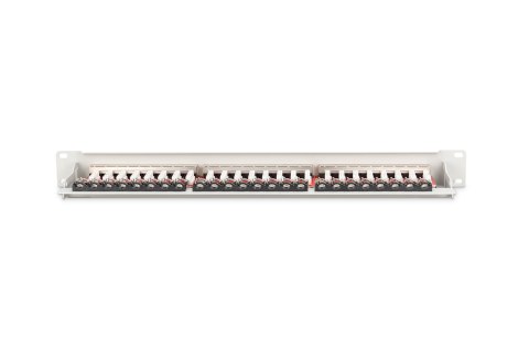 Digitus Panel krosowy (patch panel) 19'' 24x RJ45, LSA poziom, kat.6A, ekranowany, 1U, szary, prowadnica kabli
