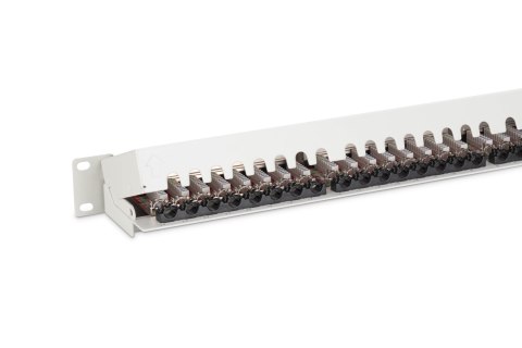 Digitus Panel krosowy (patch panel) 19'' 24x RJ45, LSA poziom, kat.6A, ekranowany, 1U, szary, prowadnica kabli