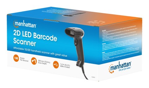 Manhattan 153997 czytnik kodów kreskowych Ręczny czytnik kodów kreskowych 1D/2D LED Czarny