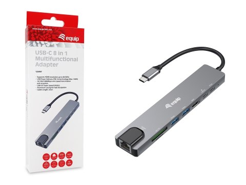 Equip 133497 stacja dokująca Przewodowa USB Type-C Czarny, Szary