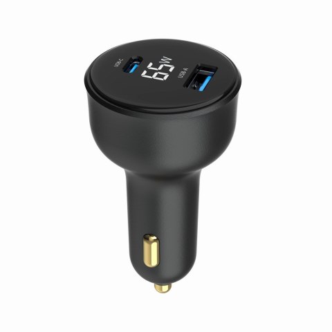 Gembird Szybka ładowarka samochodowa 2xUSB-A+C, Type-C (PD), LCD, 65W, czarna