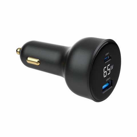 Gembird Szybka ładowarka samochodowa 2xUSB-A+C, Type-C (PD), LCD, 65W, czarna
