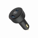 Gembird Szybka ładowarka samochodowa 2xUSB-A+C, Type-C (PD), LCD, 65W, czarna