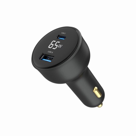 Gembird Szybka ładowarka samochodowa 2xUSB-A+C, Type-C (PD), LCD, 65W, czarna