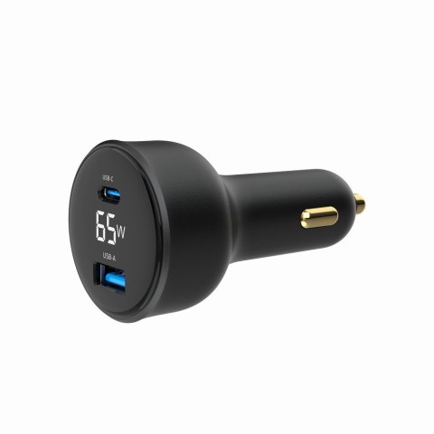 Gembird Szybka ładowarka samochodowa 2xUSB-A+C, Type-C (PD), LCD, 65W, czarna