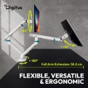 Digitus Ramię biurkowe podwójne z zaciskiem i sprężyną mechaniczną 2x LCD max. 35" obciążenie 2x10kg, VESA: 75x75, 100x100, białe