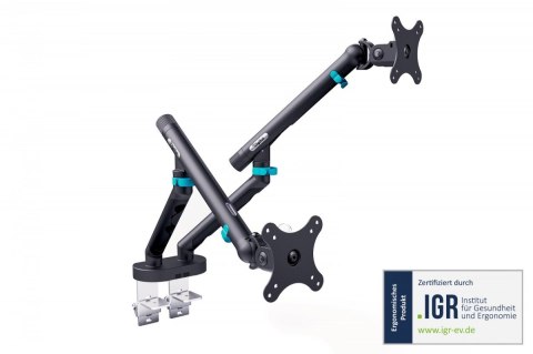Digitus Ramię biurkowe podwójne z zaciskiem i sprężyną mechaniczną 2x LCD max. 35" obciążenie 2x10kg, VESA: 75x75, 100x100, czarne
