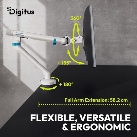 Digitus Ramię biurkowe pojedyncze z zaciskiem i sprężyną mechaniczną 1x LCD max. 35" 10kg, VESA: 75x75, 100x100, białe