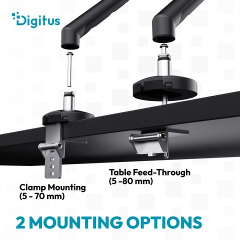 Digitus Ramię biurkowe pojedyncze z zaciskiem i sprężyną mechaniczną 1x LCD max. 35" 10kg, VESA: 75x75, 100x100, czarne