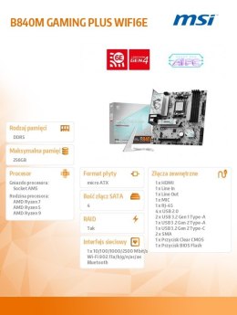 MSI Płyta główna B840M GAMING PLUS WIFI6 am5 4DDR5 mATX