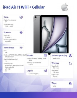 Apple IPad Air 11 cali WiFi + Cellular 512GB Gwiezdna szarość