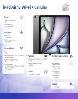 Apple IPad Air 13 cali Wi-Fi + Cellular 512GB Gwiezdna szarość