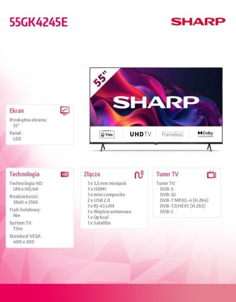 Sharp Telewizor LED 55 cali 55GK4245E