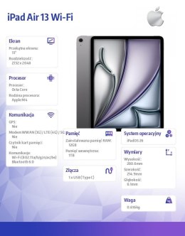 Apple IPad Air 13 cali Wi-Fi 1TB Gwiezdna szarość