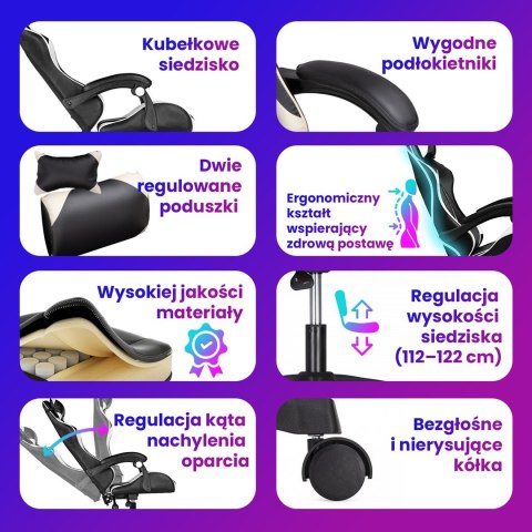 Extralink Gaming | Fotel gamingowy | biurowy, obrotowy, kubełkowy, czarno-biały, G-526