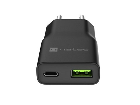 NATEC ŁADOWARKA SIECIOWA RIBERA GAN SLIM 1X USB-A + 1X USB-C 20W CZARNA