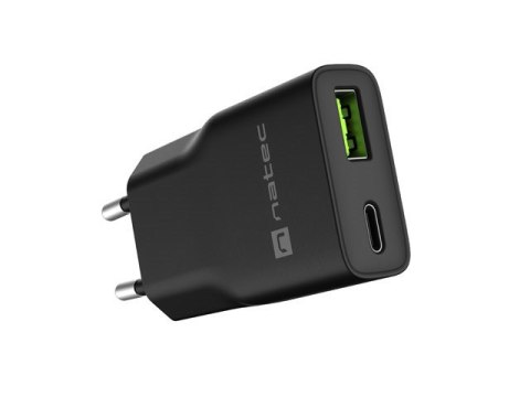 NATEC ŁADOWARKA SIECIOWA RIBERA GAN SLIM 1X USB-A + 1X USB-C 20W CZARNA