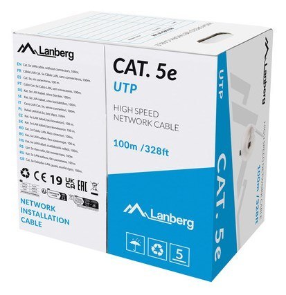 KABEL LAN UTP KAT.5E 100M DRUT CU SZARY CPR + FLUKE PASSED LANBERG