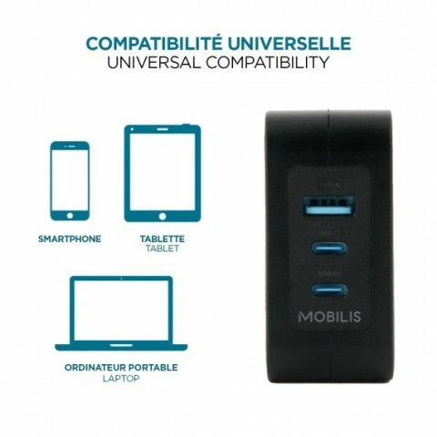 Mobilis Charger 100W 2USB C 1USBA GaN cable 100W Laptop, Smartfon, Tablet Czarny Prąd przemienny Wewnętrzna