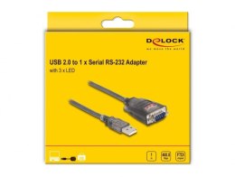 DeLOCK Adapter USB 2.0 Typu-A na 1 x złącze męskie szeregowe RS-232 D-Sub 9 pinów z wkrętami, 3 x LED, 1 m