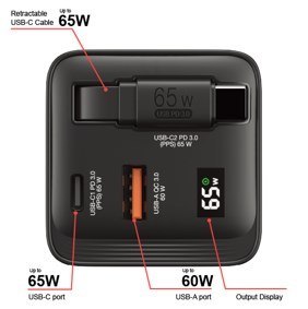 Ładowarka Verbatim Gan 65W 2xUSB-C PD,1xUSB-A, retrac. Przewód 32217