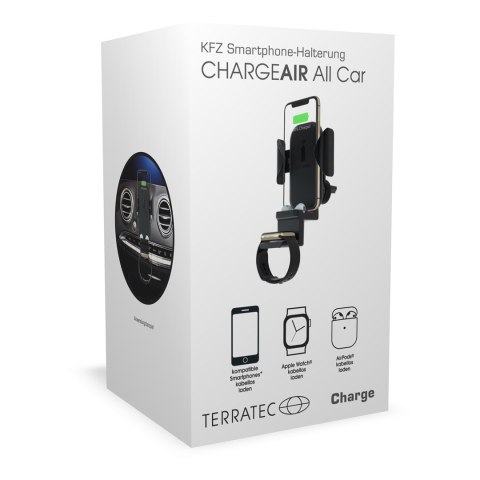 Terratec ChargeAir All Car Uchwyt aktywny Telefon komórkowy/Smartfon, Smartwatch Czarny