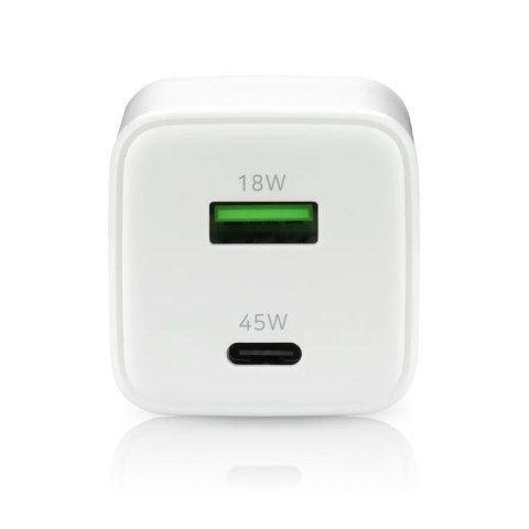 EVERACTIVE ŁADOWARKA SIECIOWA GAN 1 X USB ORAZ 1 X USB-C QUICK CHARGE 4.0 45W BIAŁA SC-450Q