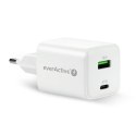 EVERACTIVE ŁADOWARKA SIECIOWA GAN 1 X USB ORAZ 1 X USB-C QUICK CHARGE 4.0 45W BIAŁA SC-450Q