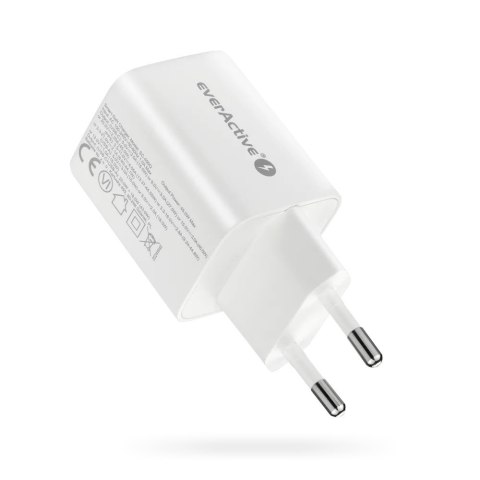 EVERACTIVE ŁADOWARKA SIECIOWA GAN 1 X USB ORAZ 1 X USB-C QUICK CHARGE 4.0 45W BIAŁA SC-450Q