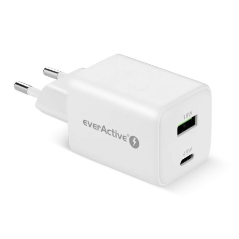 EVERACTIVE ŁADOWARKA SIECIOWA GAN 1 X USB ORAZ 1 X USB-C QUICK CHARGE 4.0 45W BIAŁA SC-450Q