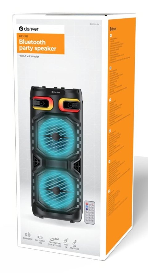 Denver BPS-355 głośnik przenośny / imprezowy Głośnik imprezowy Czarny 16 W
