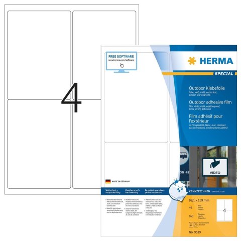 HERMA 9539 samoprzylepne etykiety Prostokąt Biały 160 szt.