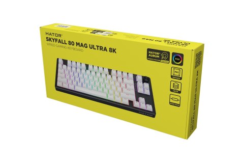 HATOR Skyfall 80 MAG ULTRA 8K klawiatura Gaming USB QWERTY US English Czarny, Biały