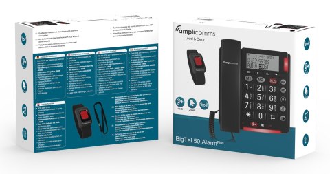 Amplicomms BigTel 50 Alarm Plus Telefon analogowy Nazwa i identyfikacja dzwoniącego Ciemny Szary