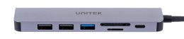 UNITEK HUB USB-C H1118A; USB-A x3, USB-C, HDMI, SD, microSD