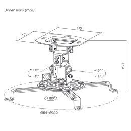 MACLEAN UCHWYT SUFITOWY DO PROJEKTORA, 54~320MM, DO 13,5 KG, ROTACJA 360 STOPNI MC-200 B