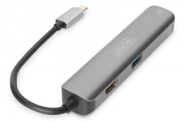 Digitus Stacja dokująca USB-C, 5 portów 4K 30Hz HDMI 3x USB3.0 RJ45 srebrna