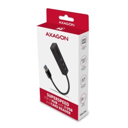 AXAGON HMA-CR3A Wieloportowy hub 3x USB-A + SD/microSD, USB3.2 Gen 1 hub, metalowy, 20cm USB-A kabel