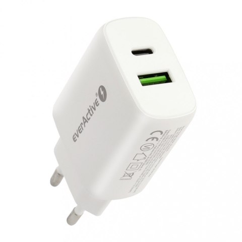 EverActive Ładowarka USB/USB-C QC3.0 25W Biała