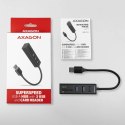 AXAGON HMA-CR3A Wieloportowy hub 3x USB-A + SD/microSD, USB3.2 Gen 1 hub, metalowy, 20cm USB-A kabel